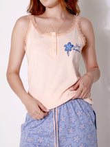 Ensemble Pyjama Femme Débardeur Pêche & Short Étoilé Bleu - Douceur Été
