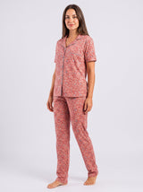Ensemble Pyjama Femme Chemise Florale Terracotta & Pantalon