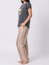 Ensemble Pyjama Femme Graphique Marine & Pantalon Rayé