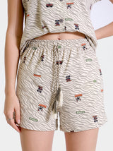 Ensemble Pyjama Femme Écru Imprimé & Short Coordonné