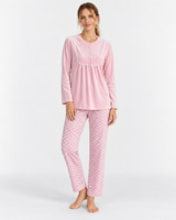 Ensemble Pyjama Femme à Col Boutonné et Pantalon à Damiers – Bleu ou Rose