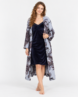 Ensemble Nuisette Bleu Marine et Peignoir Long Imprimé Cachemire