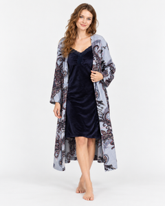 Ensemble Nuisette Bleu Marine et Peignoir Long Imprimé Cachemire