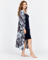 Ensemble Nuisette Bleu Marine et Peignoir Long Imprimé Cachemire