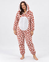 Combinaison Pyjama Femme à Capuche – Rouge Brique à Pois - vue de face