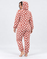 Combinaison Pyjama Femme à Capuche – Rouge Brique à Pois - vue de dos