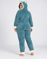 Combinaison Pyjama Femme à Capuche Oreilles – Bleu Canard - vue de dos