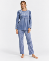 Ensemble Pyjama Femme à Col Boutonné et Pantalon à Damiers – Bleu ou Rose
