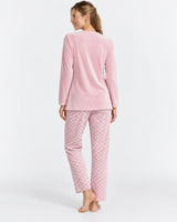 Ensemble Pyjama Femme à Col Boutonné et Pantalon à Damiers – Bleu ou Rose