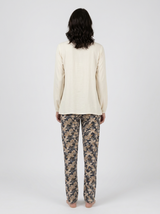 Ensemble Pyjama Femme Noir à Encolure Ornementale & Pantalon Imprimé