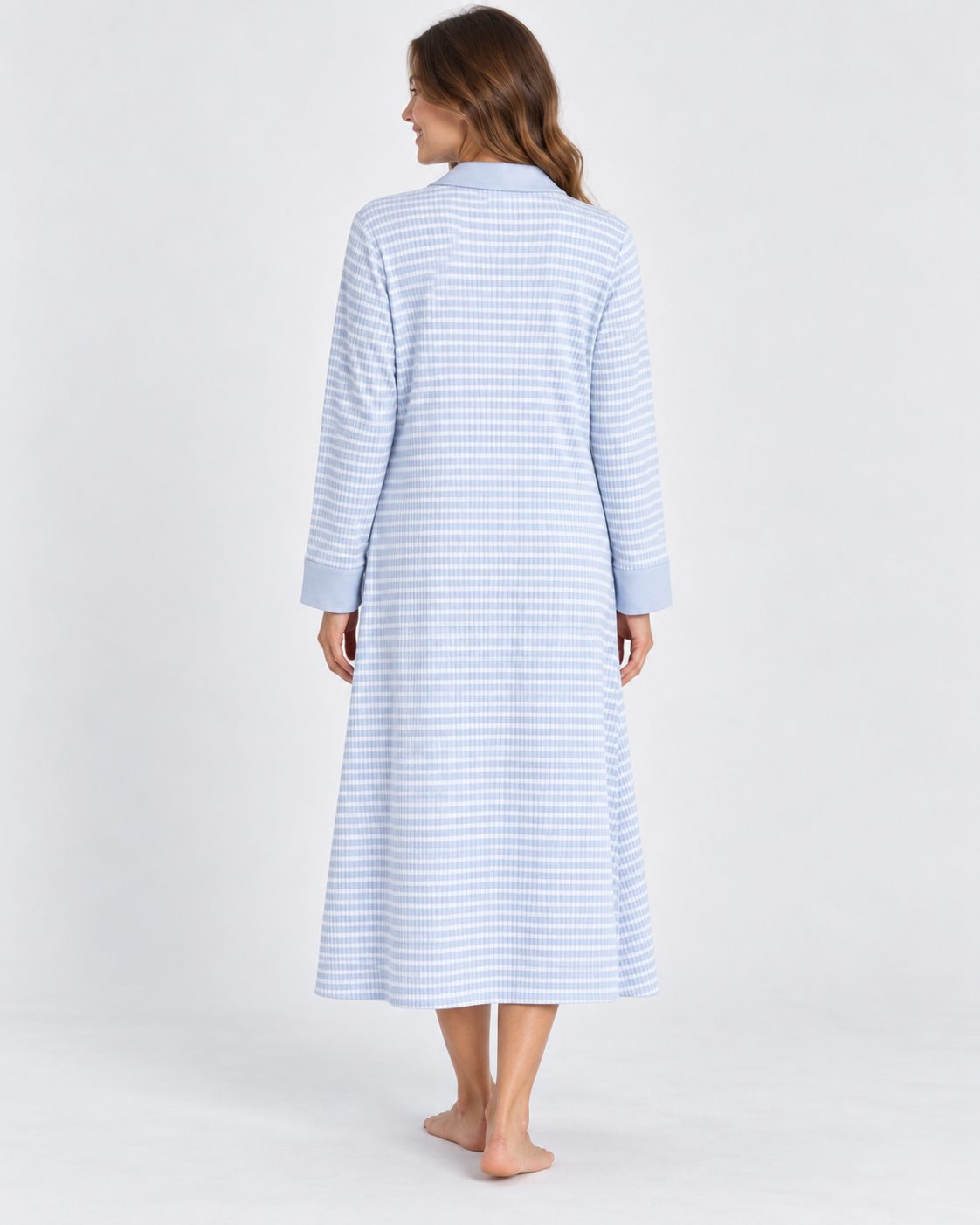 Ensemble Chemise de Nuit et Robe de Chambre – Bleu Rayé - vue de dos