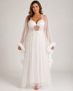 Ensemble Nuit de Mariée Long Blanc à Détails Scintillants – vue principale, pyjama femme Allure Maroc