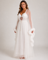 Ensemble Nuit de Mariée Long Blanc à Détails Scintillants – présentation du modèle, pyjama femme Allure Maroc