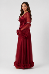 Ensemble Nuit de Mariée Long Bordeaux en Tulle – présentation du modèle, pyjama femme Allure Maroc
