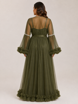 Ensemble Nuit de Mariée Long Kaki en Tulle – présentation du modèle, pyjama femme Allure Maroc