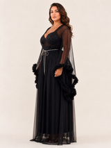 Ensemble Nuit de Mariée Long Noir à Détails Scintillants – coupe et style, pyjama femme Allure Maroc