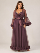 Ensemble Nuit de Mariée Long Prune en Tulle – vue principale, pyjama femme Allure Maroc