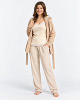 Ensemble Pyjama 3 Pièces Femme Beige – Gilet à Capuche - vue de face