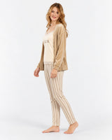 Ensemble Pyjama 3 Pièces Femme Beige – Gilet Long & Pantalon Rayé - vue de côté