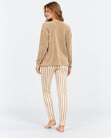 Ensemble Pyjama 3 Pièces Femme Beige – Gilet Long & Pantalon Rayé - vue de dos