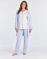 Ensemble Pyjama 3 Pièces Femme Bleu Rayé – Gilet Long - vue de face