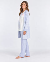 Ensemble Pyjama 3 Pièces Femme Bleu Rayé – Gilet Long - vue de côté