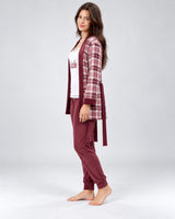 Ensemble Pyjama 3 Pièces Femme Bordeaux – Gilet à Carreaux - vue de côté