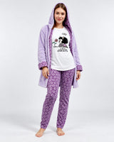 Ensemble Pyjama 3 Pièces Femme Lilas – Robe de Chambre à Capuche - vue de face
