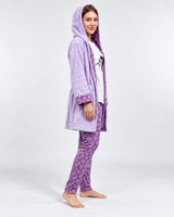 Ensemble Pyjama 3 Pièces Femme Lilas – Robe de Chambre à Capuche - vue de côté