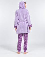 Ensemble Pyjama 3 Pièces Femme Lilas – Robe de Chambre à Capuche - vue de dos