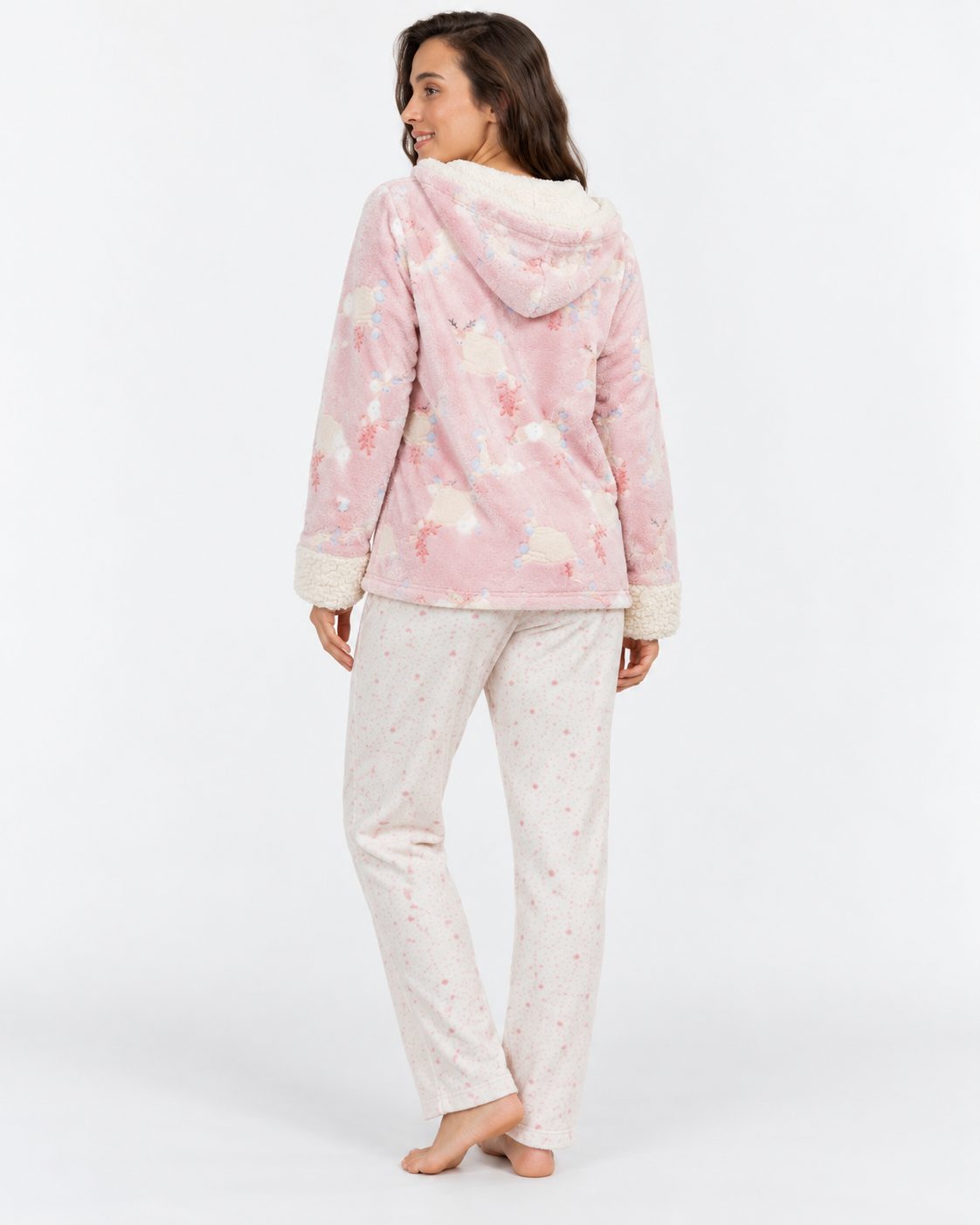 Ensemble Pyjama 3 Pièces Femme Rose – Veste à Capuche - vue de dos