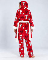 Ensemble Pyjama 3 Pièces Femme Rouge – Robe de Chambre à Capuche - vue de dos