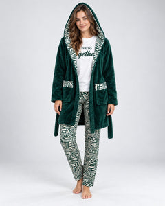 Ensemble Pyjama 3 Pièces Femme Vert – Robe de Chambre à Capuche - vue de face