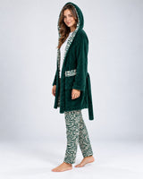 Ensemble Pyjama 3 Pièces Femme Vert – Robe de Chambre à Capuche - vue de côté