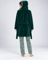 Ensemble Pyjama 3 Pièces Femme Vert – Robe de Chambre à Capuche - vue de dos