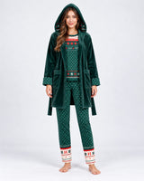 Ensemble Pyjama 3 Pièces Femme Vert Sapin – Motif Hiver - vue de face