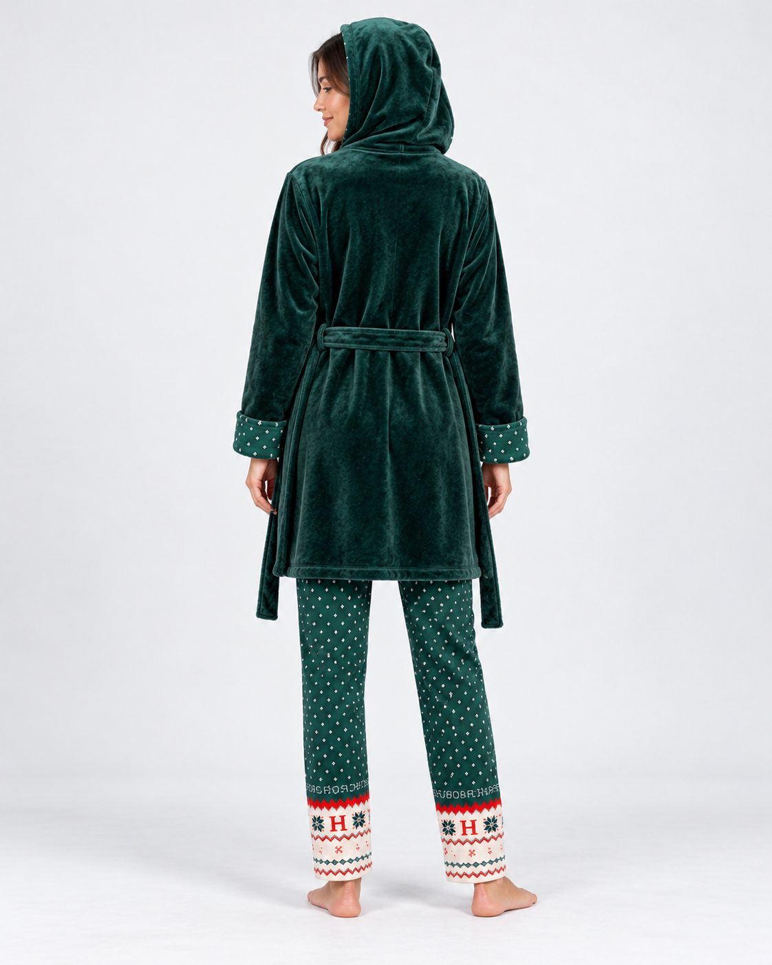 Ensemble Pyjama 3 Pièces Femme Vert Sapin – Motif Hiver - vue de dos