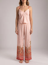 Ensemble Pyjama Femme 3 Pièces Rose Imprimé - Kimono, Caraco & Pantalon – détails et finitions, pyjama femme Allure Maroc