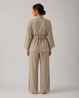 Ensemble Pyjama Femme 3 Pièces Taupe – vue complète, pyjama femme Allure Maroc