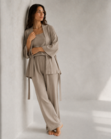 Ensemble Pyjama Femme 3 Pièces Taupe – coupe et style, pyjama femme Allure Maroc