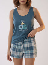 Ensemble Pyjama Femme Bear Bleu & Short Carreaux – vue principale, pyjama femme Allure Maroc
