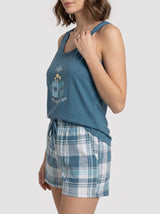 Ensemble Pyjama Femme Bear Bleu & Short Carreaux – présentation du modèle, pyjama femme Allure Maroc