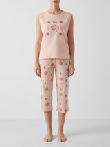 Ensemble Pyjama Femme Beige Fruta & Pantacourt Rose Imprimé – vue principale, pyjama femme Allure Maroc