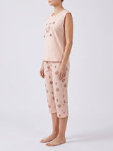 Ensemble Pyjama Femme Beige Fruta & Pantacourt Rose Imprimé – coupe et style, pyjama femme Allure Maroc