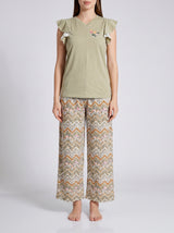 Ensemble Pyjama Femme Beige Volanté & Pantacourt Zigzag – vue principale, pyjama femme Allure Maroc