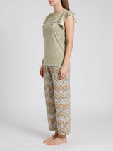 Ensemble Pyjama Femme Beige Volanté & Pantacourt Zigzag – présentation du modèle, pyjama femme Allure Maroc