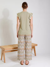 Ensemble Pyjama Femme Beige Volanté & Pantacourt Zigzag – détails et finitions, pyjama femme Allure Maroc