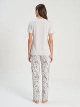 Ensemble Pyjama Femme Blanc & Pantalon Floral Gris – coupe et style, pyjama femme Allure Maroc