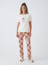 Ensemble Pyjama Femme Blanc Palmier & Pantalon Patchwork – vue principale, pyjama femme Allure Maroc