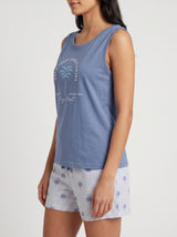 Ensemble Pyjama Femme Bleu Ardoise & Short Imprimé – coupe et style, pyjama femme Allure Maroc
